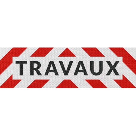 Bande autocollante rouge/blanc TRAVAUX dimensions 50*15cm classe B